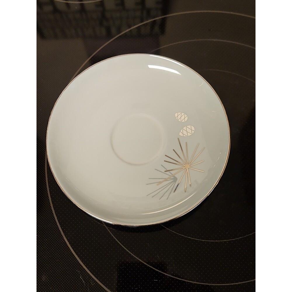 Vintage MCM Franciscan Fine China Silver Pine Saucer Atomic Pine 6"